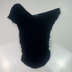 Nordstrom Abound Black Asymmetrical Sleeve Ruched Side Black Top sz XXS